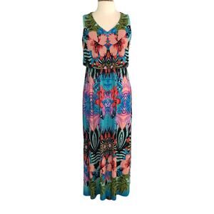 Emma & Michele Blouson Maxi Dress Slinky V-Neck Sleeveless Floral Size Medium
